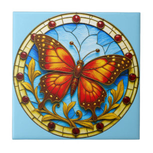 Stained glass window butterfly ceramic tile