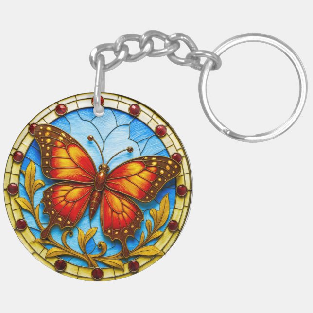 Stained glass window butterfly keychain (Back Left)