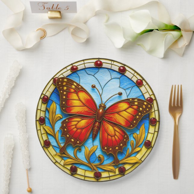Stained glass window butterfly paper plates (Wedding)