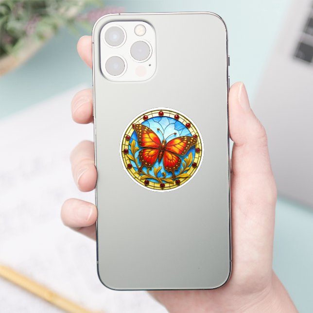 Stained glass window butterfly sticker (Phone)