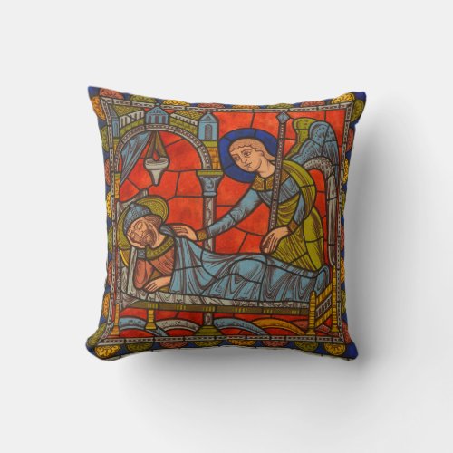 Stained Glass Window Chartres Medieval Angel Throw Pillow