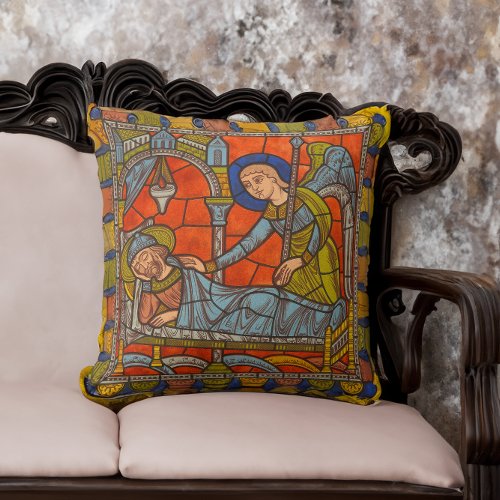 Stained Glass Window Chartres Medieval Angel Throw Pillow