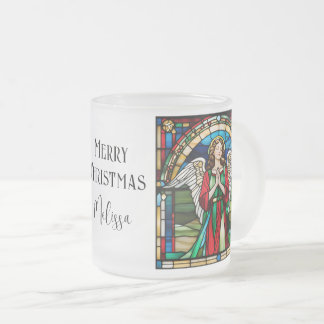 Stained Glass Window Christmas Angel Red And Green Frosted Glass Coffee Mug