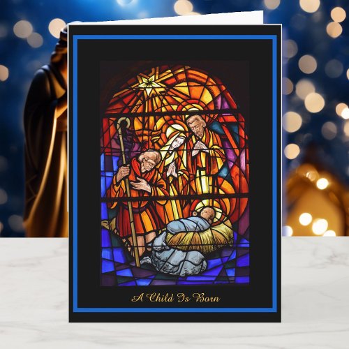 Stained Glass Window Christmas Nativity Holiday Card