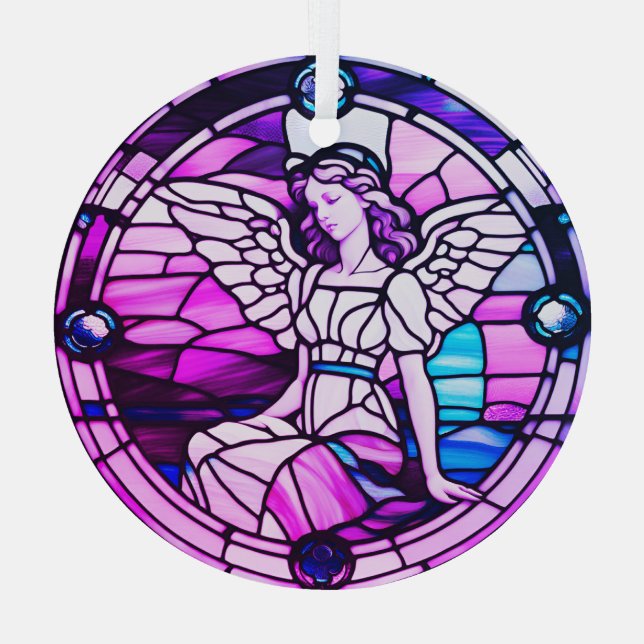 Stained Glass Window Christmas Tree Angel Glass Ornament (Back)