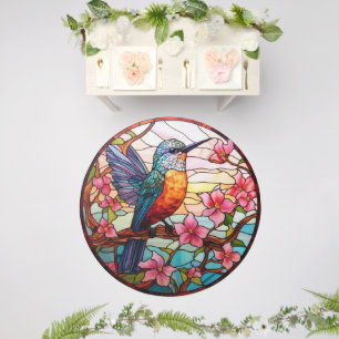 Stained Glass Window Colorful Humming Bird Flowers Outdoor Rug
