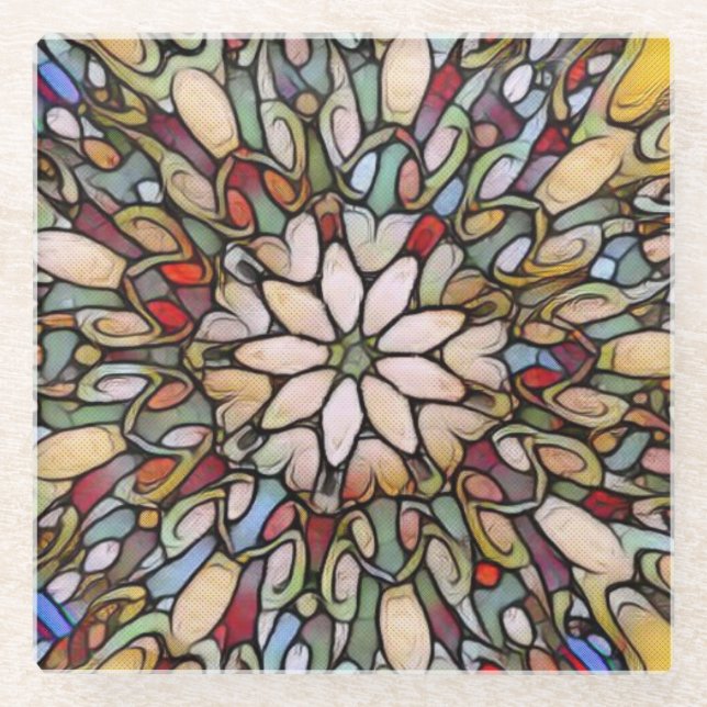 Stained glass window colorful mosaic glass coaster (Front)