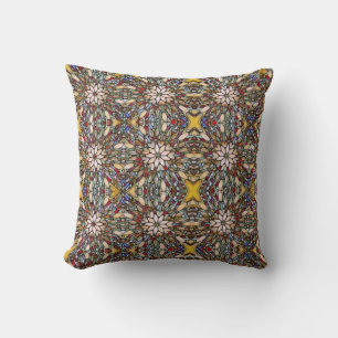 Stained glass window colorful mosaic glass throw pillow