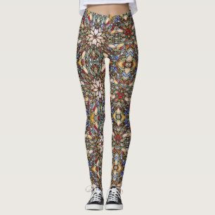 Stained glass window colorful mosaic leggings