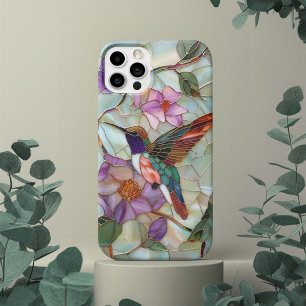 Stained Glass Window Colorful Purple Bird Flower iPhone 15 Pro Max Case