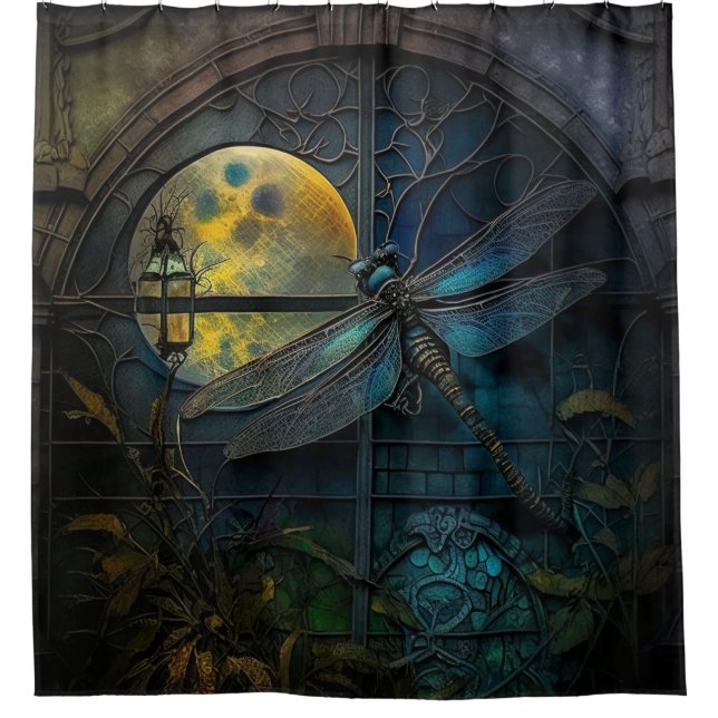 Stained Glass Window Crescent Moon Shower Curtain (Front)