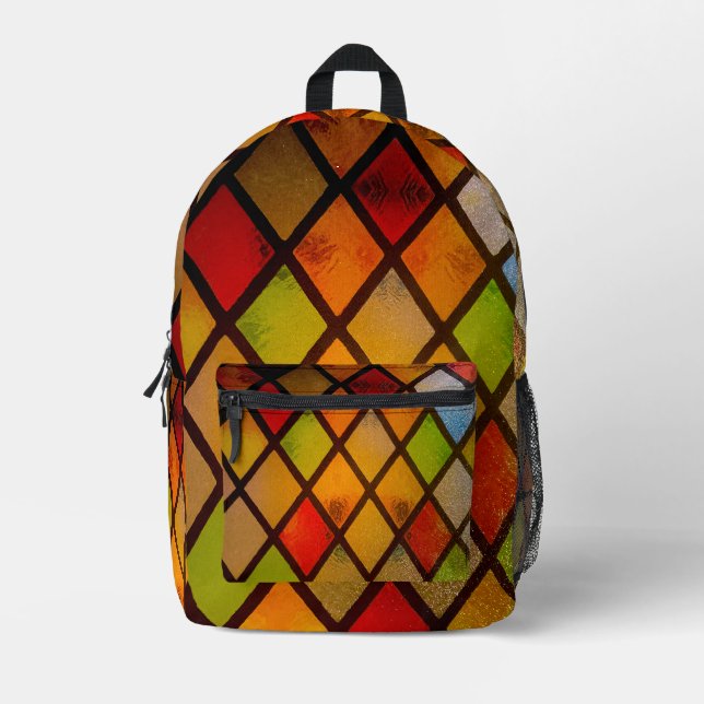 Stained Glass Window Diamond Pattern  Printed Backpack (Front)