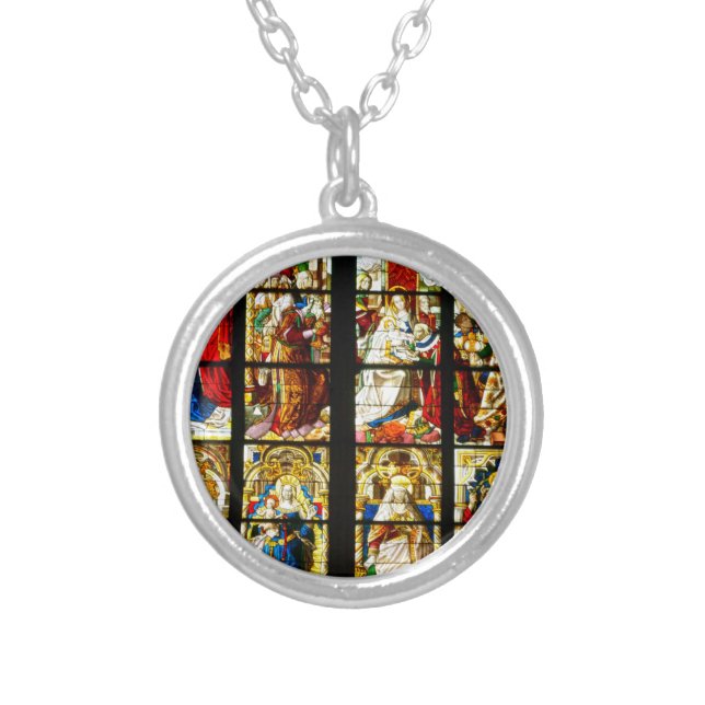 Stained Glass Window in Cologne Cathedral, Germany Silver Plated Necklace (Front)