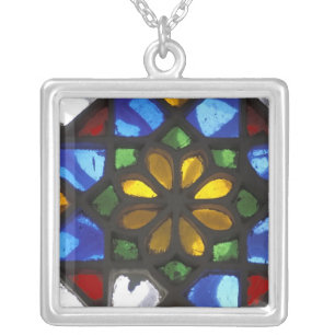 Stained glass window inside the National Silver Plated Necklace