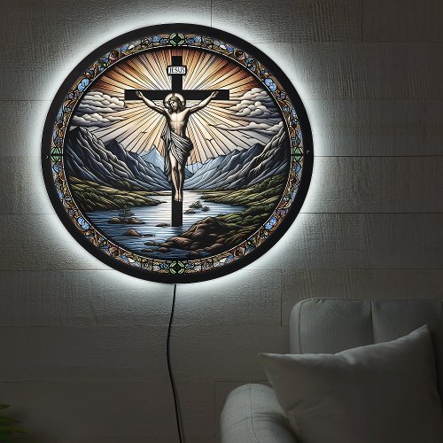 Stained Glass Window Jesus Christ on the cross LED Sign