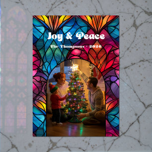 Stained Glass Window Joy & Peace Christmas Photo Holiday Card