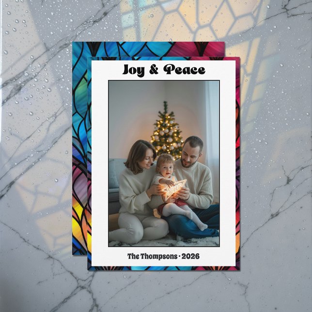 Stained Glass Window Joy & Peace Christmas Photo Holiday Card (Stained Glass Window Joy & Peace Christmas Photo Holiday Card)