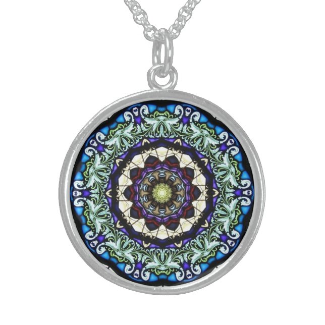 Stained Glass Window Kaleidoscope10 Necklace (Front)