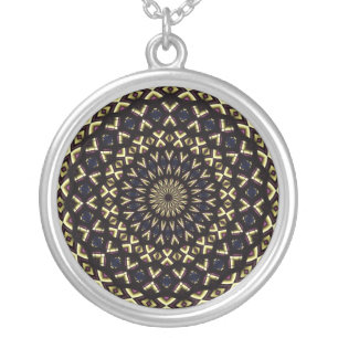Stained Glass Window Kaleidoscope 11 Silver Plated Necklace