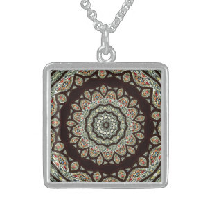 Stained Glass Window Kaleidoscope 13 Sterling Silver Necklace