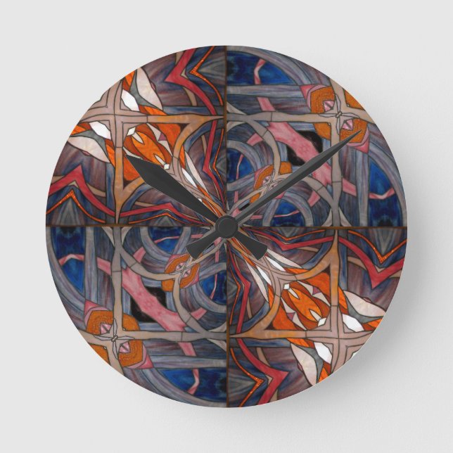 Stained Glass Window Kaleidoscope 18 Round Clock (Front)