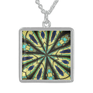 Stained Glass Window Kaleidoscope 23 Sterling Silver Necklace