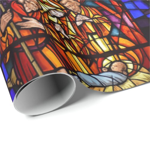 Stained Glass Window Nativity Baby Jesus Christmas Wrapping Paper