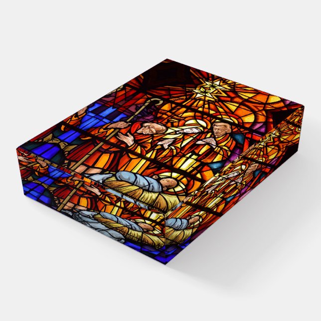 Stained Glass Window Nativity Christmas Gift Paperweight (Angled)