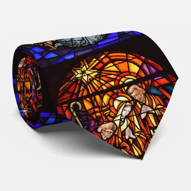 Stained Glass Window Nativity Gift For Dad Neck Tie (Rolled)