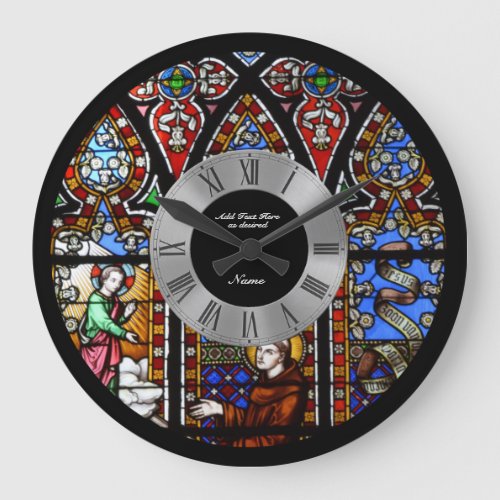 Stained Glass Window Personalized Roman Numerals Large Clock