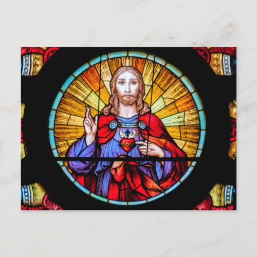 Stained glass window picturing Jesus Postcard