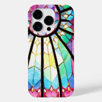 Stained glass window pink blue green