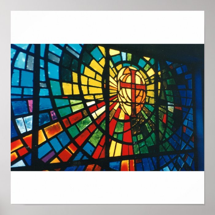 Stained Glass Window Ressurected Cross Art Poster