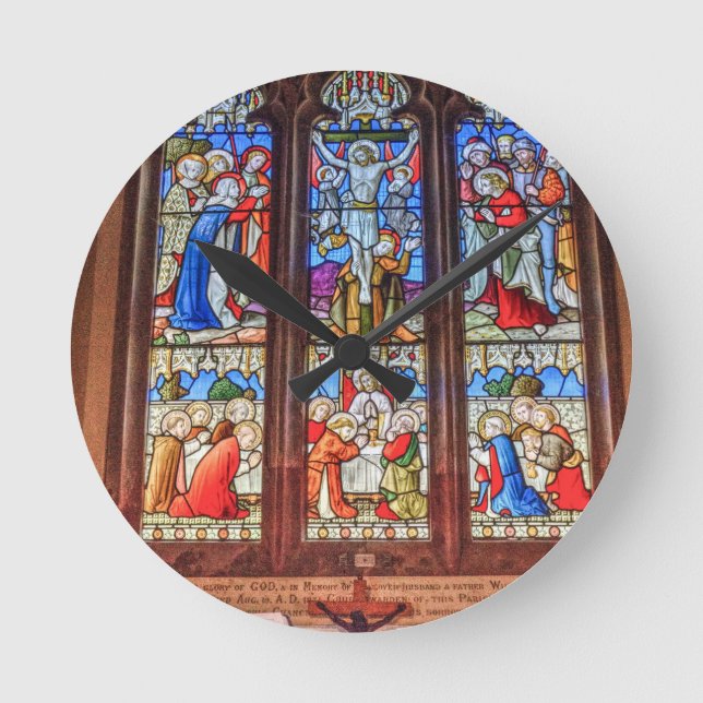 Stained glass window round clock (Front)