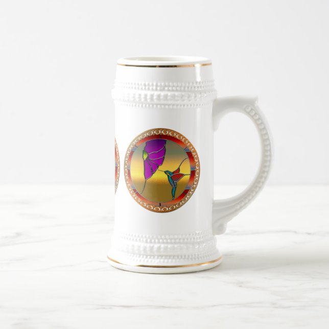 Stained Glass Window Turquoise Hummingbird Beer Stein (Right)