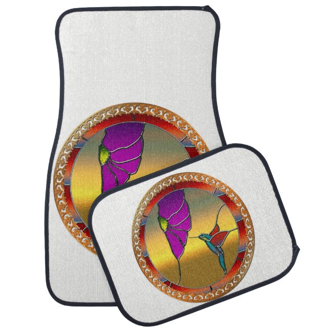 Stained Glass Window Turquoise Hummingbird Car Floor Mat (Set)