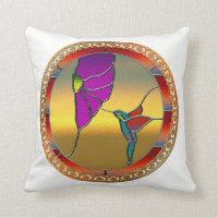 Stained Glass Window Turquoise Hummingbird Throw Pillow