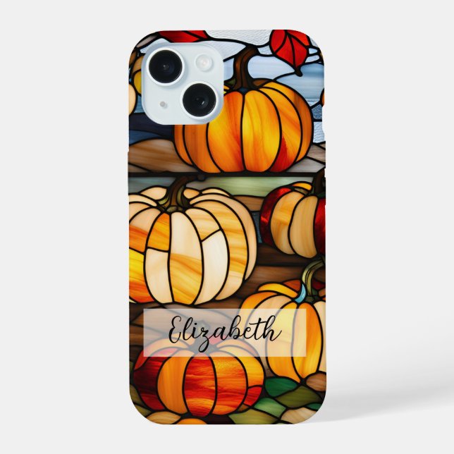 Stained Glass Window with Pumpkins Iphone Case (Back)