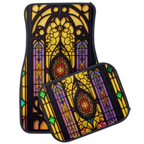 Stained Glass WIndow Yellow Pink Green Black Purpl Car Floor Mat