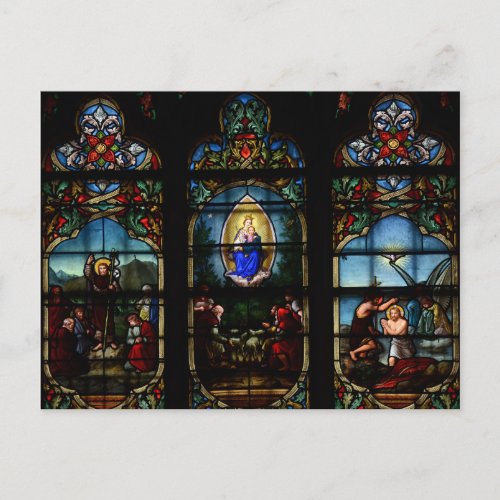 Stained Glass Windows Notre Dame Paris  Cathedral Postcard