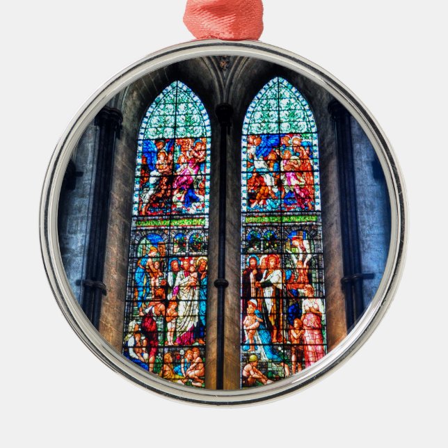 Stained Glass Windows, Salisbury Cathedral, UK Metal Ornament (Front)