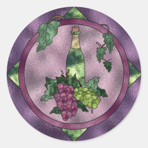 Stained Glass Wine Love Classic Round Sticker