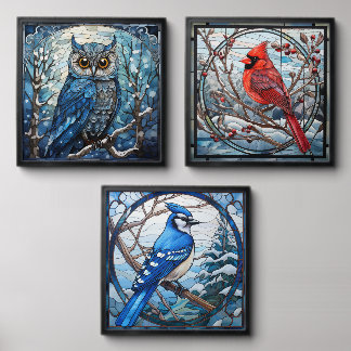 Stained Glass Winter Birds Peel And Stick Photo Tile