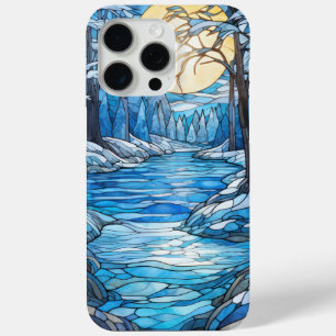 Stained Glass Winter Landscape – Moonlit Forest iPhone 15 Pro Max Case