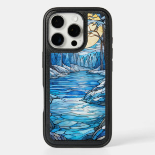 Stained Glass Winter Landscape – Moonlit Forest iPhone 16 Pro Case
