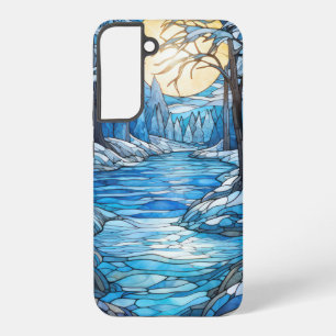 Stained Glass Winter Landscape – Moonlit Forest Samsung Galaxy S22+ Case