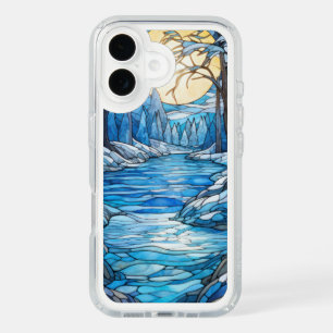 Stained Glass Winter Landscape – Moonlit Forest iPhone 16 Case