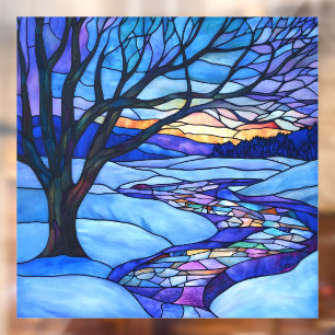 Stained Glass Winter Landscape Window Cling