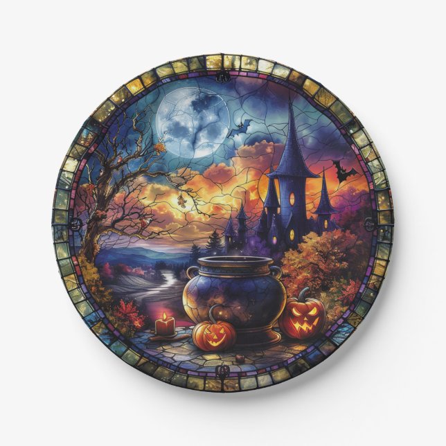 Stained Glass Witch's Cauldron Paper Plates (Front)