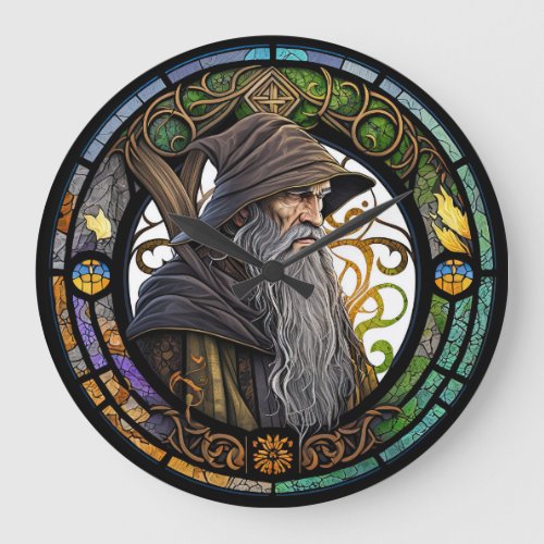 Stained Glass Wizard Design Large Clock